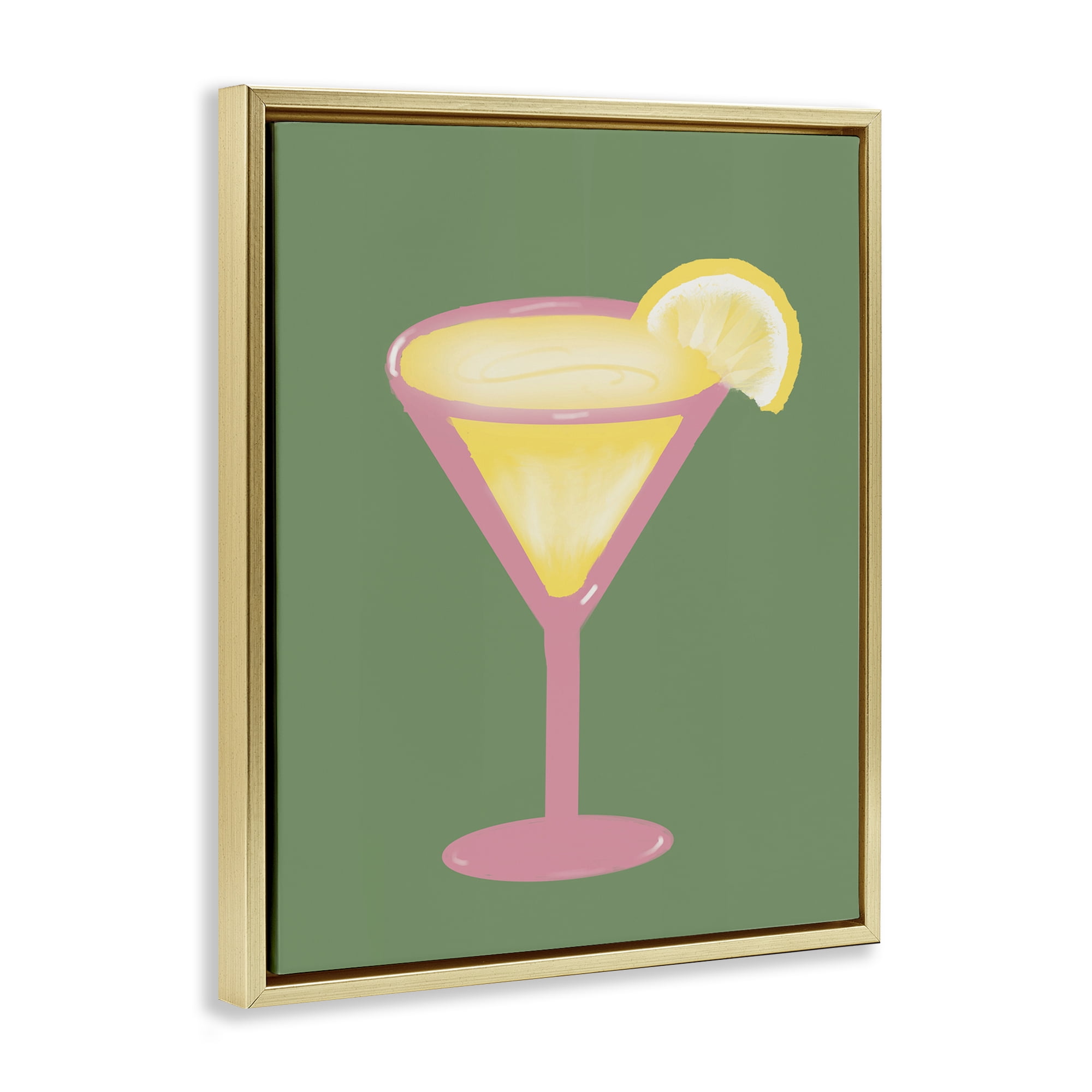 Stupell Industries Lemon Drop Glass over Green Gold Framed Floater Canvas Wall Art, design by Robin Maria