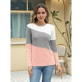thumbnail image 3 of Women'S Color Block Tops Casual Long Sleeve Tunic Round Neck Pullover Shirts White Pink XXL, 3 of 6