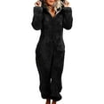 thumbnail image 1 of Women Winter Fluffy Fleece Hooded All In One Jumpsuit, 1 of 2