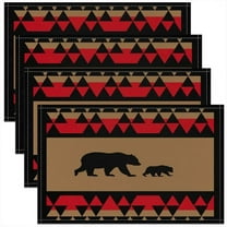 Bear Washable Fabric Table Mats Placemat Geometry Triangle Placemats for Dining Table Set of 4 for Children Wild Animal Bohemian Style Black Brown Red Table Mats Room 18"x12"