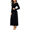 thumbnail image 3 of Robe en Velours pour Femmes Élégante, Col Rond Manches Longues Robe Noire Unie, 3 of 5