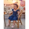 thumbnail image 5 of RUINIXCW Newborn Baby Girl Denim Dress Western Cowgirl Outfit Cute Infant Baby Girls Summer Clothes Fly Sleeve Smocked Jeans Romper Dress Jumpsuit Playsuit Headband, 5 of 7