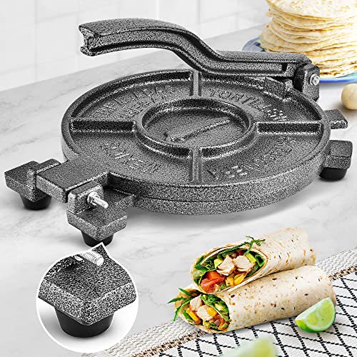 ARC Presse à Tortillas 10,4 Pouces Inclut 100 Pcs de Papier PARChemin, Fabricant de Tortillas en Fonte, Noir Gris