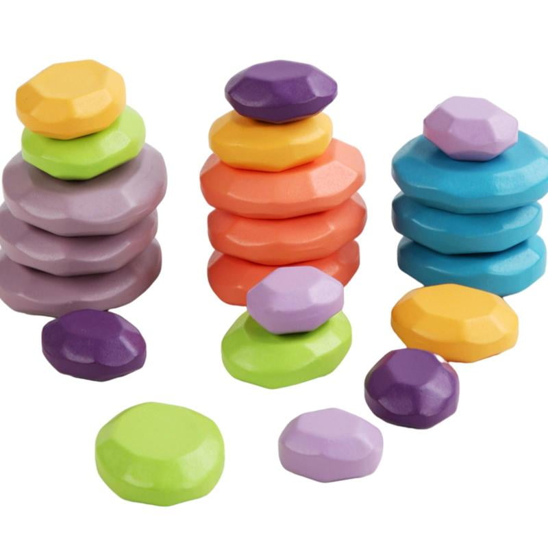 Baby Creative Toy Wooden Colored Stacking Balancing Stone Building Blocks 