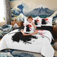 thumbnail image 3 of Manfei Ink Samurai Twin Bedding Sets for Boys Men, Sakura Sword Bedding Comforter Set, Black Red Pink, Black Reversible7 Pieces, 3 of 6