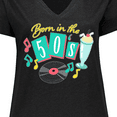 thumbnail image 4 of Inktastic Born in the 50's Record and Music Notes Women's Plus Size V-Neck T-Shirt, 4 of 5