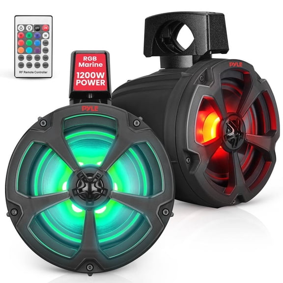 Pyle 6.5" Off-Road Marine Speakers – 1200W Amplified Bluetooth Speaker System with RGB Lights & Remote, Waterproof for ATV, UTV, Jeep, 4x4 & Marine Watercraft, AUX Input