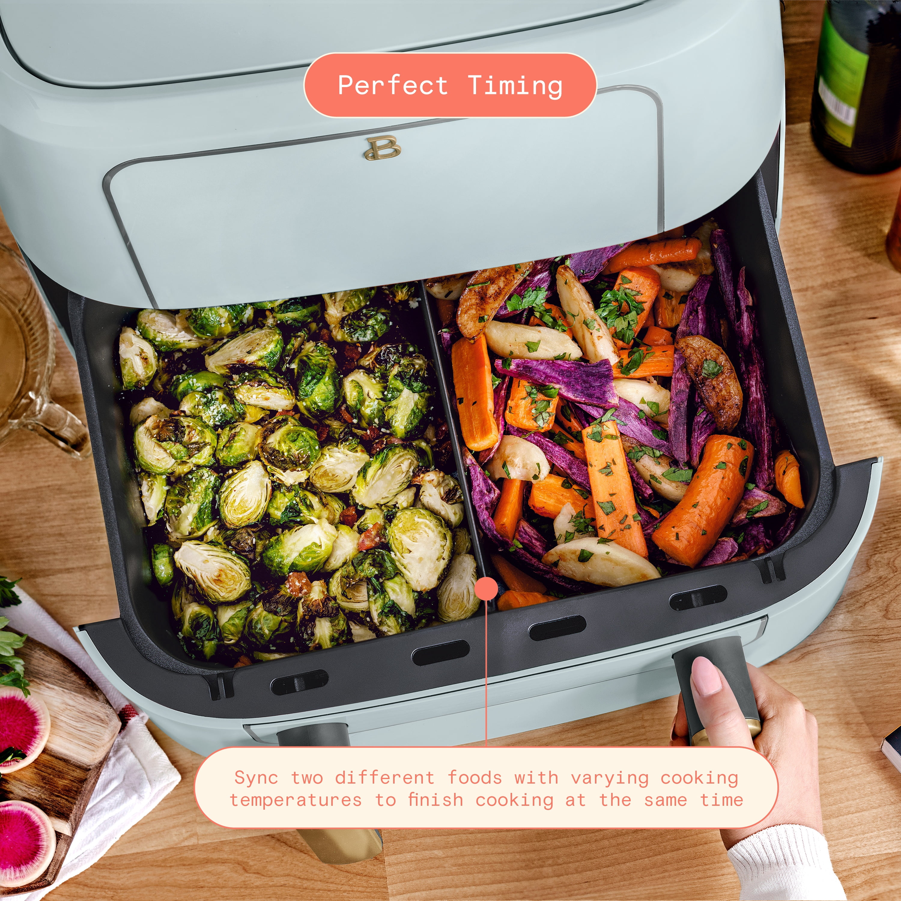 Beautiful 9 Qt TriZone Dual Basket Air Fryer, EverGood™ Ceramic