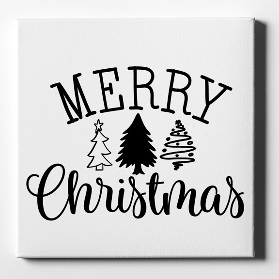 Merry Christmas Doodle Trees - 10" x 10" - Decorative Canvas Wall Art - White Edge - 5/8" Gallery Wrapped