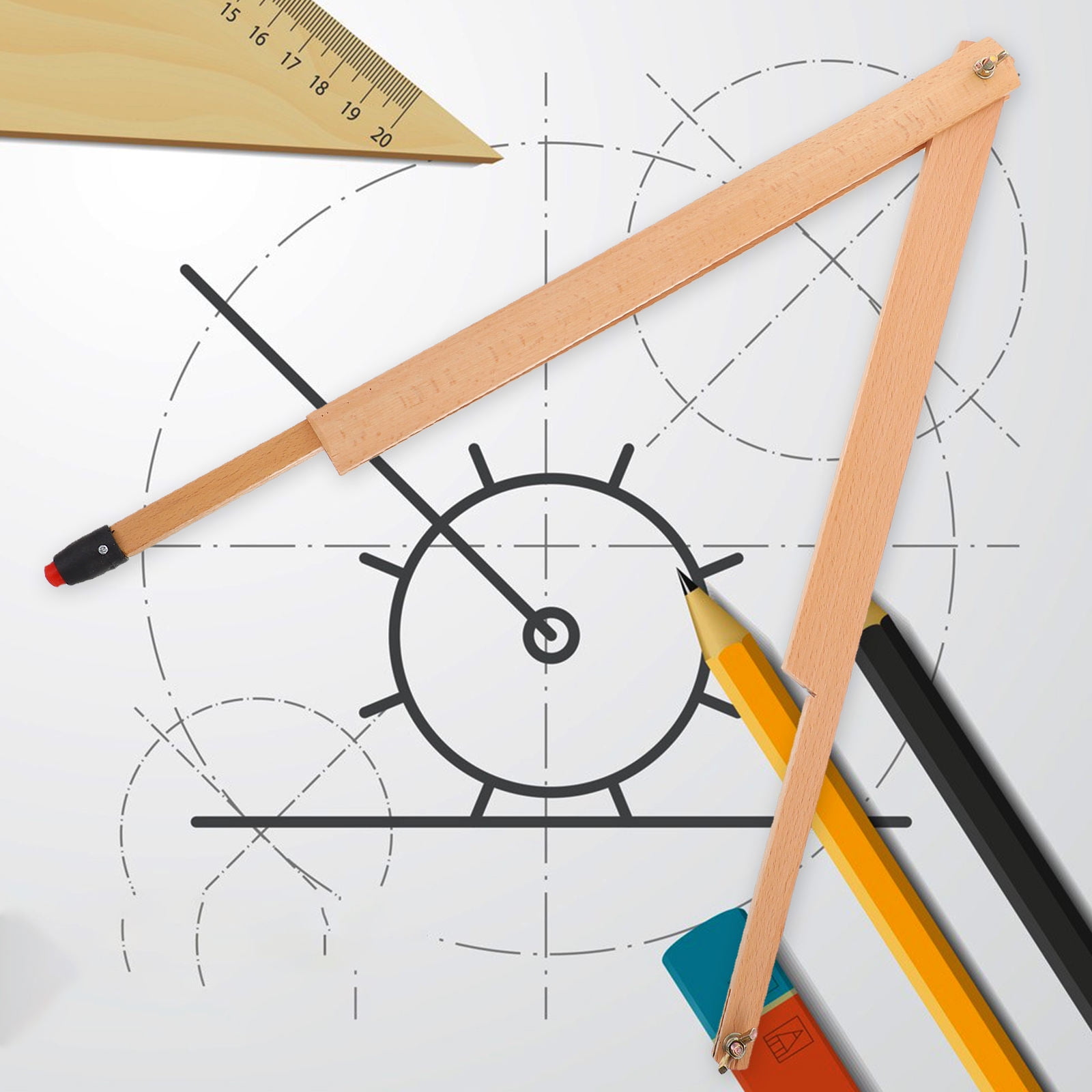 FRCOLOR Wood Teaching compass for Classroom and Outdoor Use Multifunctional Geometry Tool with Materials Suitable for Drawing Demonstrations