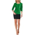 thumbnail image 2 of Blusas de fiesta y club para mujer Allegra K con lentejuelas brillantes y terciopelo, corte en la parte superior de la manga, color verde L, 2 of 6