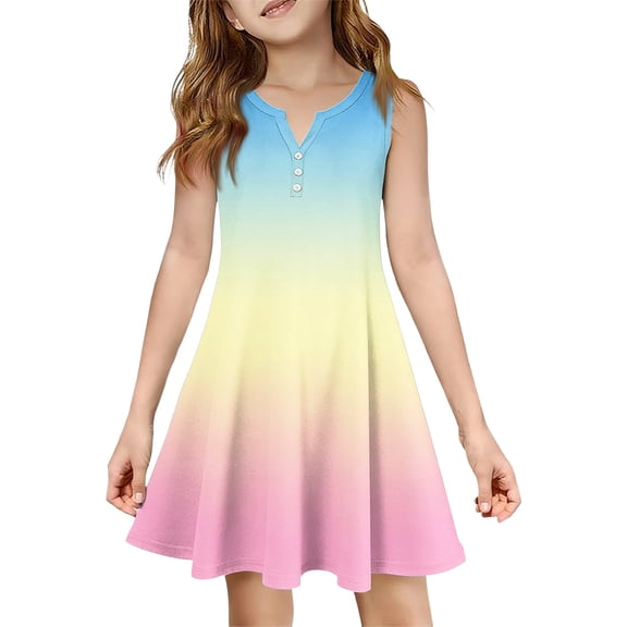 Beach Dresses for Girls Size 7-8 Summer Floral Print Sleeveless Sundress Comfy Crew Neck Tank Dresses Beach Cover Up Dress