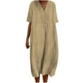 thumbnail image 1 of Birdeem Robe Décontractée à Manches Courtes en Coton et Lin Uni Col en V Printemps et Été pour Femmes, 1 of 6