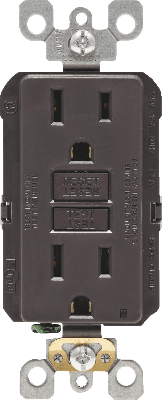 Leviton GFCI Receptacle in Brown — UL Listed for US Residential Electrical Code Compliance, Drop-in NEC-Standard Wiring