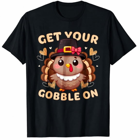 Thanksgiving Shirts for Women, Get Your Gobble On Cute Turkey Graphic T-Shirt for Holiday Dinner