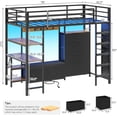 thumbnail image 3 of Loft Bed Twin Size with Desk and Charging Station and LED Lights, Metal Twin Loft Bed with 6 Storage Drawers & Large Pegboard & Coat Rack, Safety Guardrail and Ladder, Black, 3 of 12
