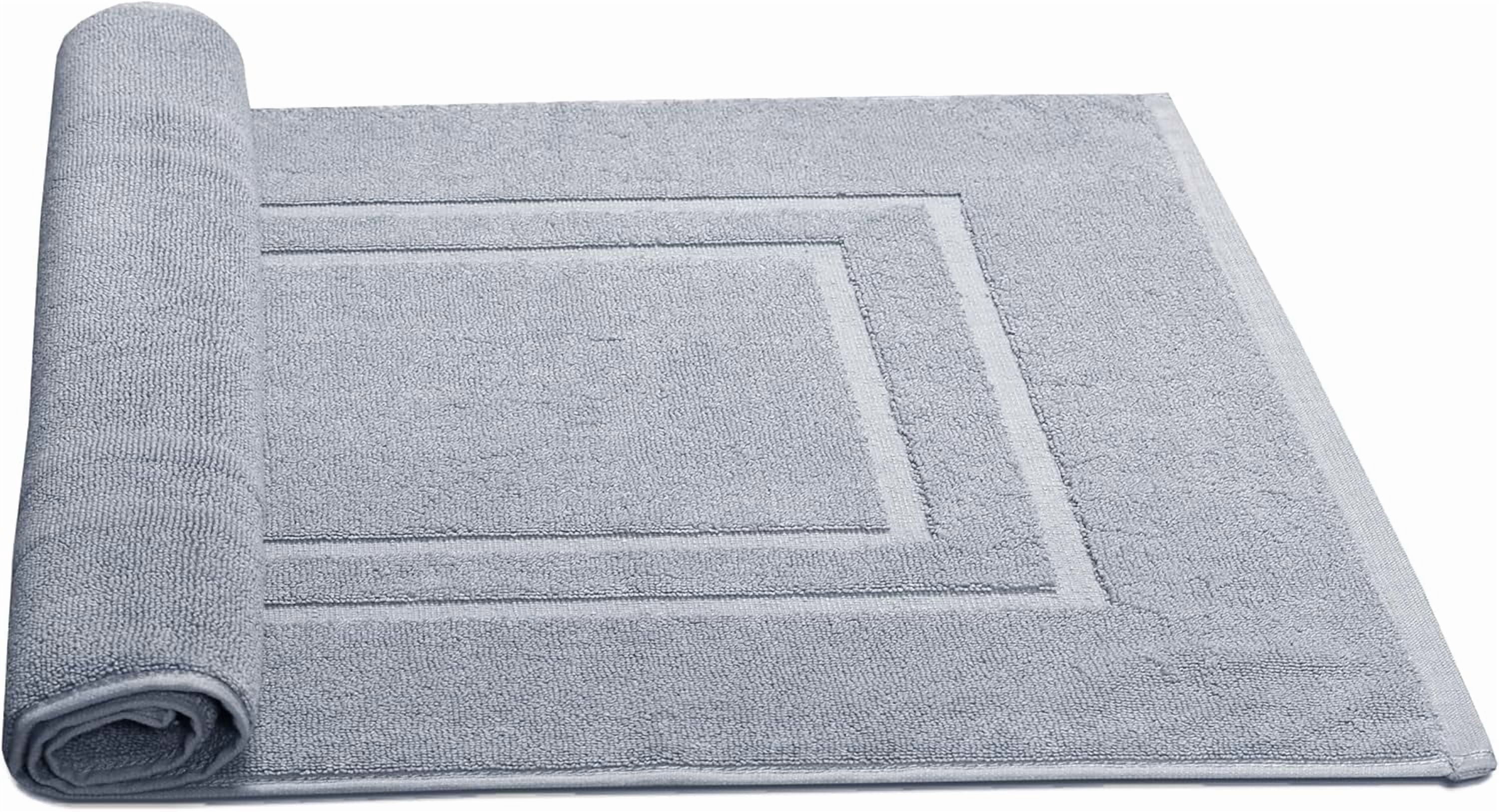 Feather & Stitch 2 Piece Towel Like Bath Mats (30x21 Inch) 100% Cotton Terry Mats Bathroom Shower Floor [NOT A Rug] Soft Absorbent Washable - Grey