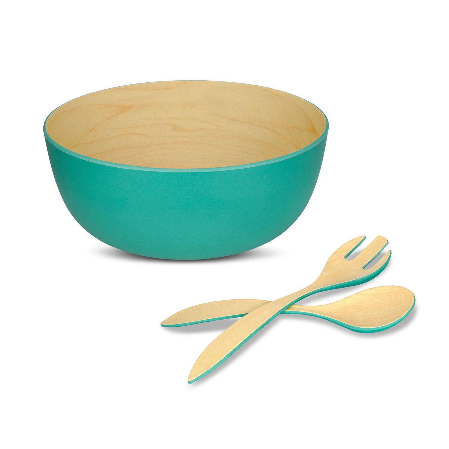 Bamboo Maple Winter Green Bowl 23cm and Salad Server Set