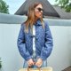 thumbnail image 2 of Chaquetas Vaqueras Acolchadas para Mujer, con Lazo Frontal, y Acolchadas, Abrigo Vaquero Corto de Otoño Azul Agua S, 2 of 3