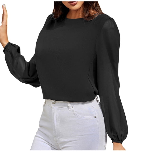 Tops para mujer Camisas Blusas Elegantes Camisas casuales de manga larga Moda Cómoda Blusa de cuello redondo de color sólido Odeerbi ODB-5