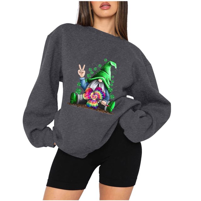 Qiopertar Femmes Décontracté Manches Longues Col Rond Hauts Blouse Ample Imprimé Saint-Patrick Chandail en Molleton Graphique Liquidation Livraison Gratuite à Moins de 5$ jusqu'à 90 % de Réduction