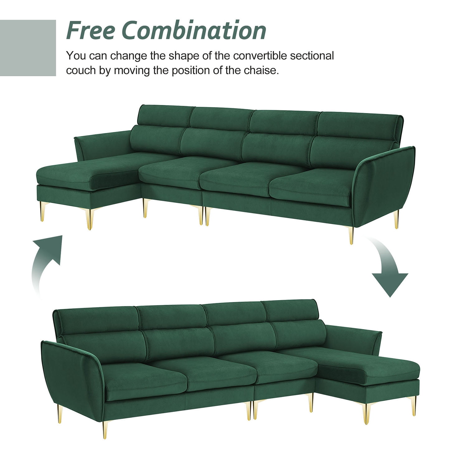 Kadyn 111 " Convertible Sectional Sofa Couch, Flannel L Shape Furniture Couch with Chaise Left/Right Handed Chaise, Modern Fabric Sofa for Apartment, Green Kadyn 111 " Convertible Sectional Sofa Couch, Flannel L Shape Furniture Couch with Chaise Left/Right Handed Chaise, Modern Fabric Sofa for Apartment, Green