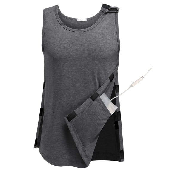 Post Surgery Shirts Men Shoulder Mastectomy Recovery Tank Tops with Drain Pockets Adaptive Rotator Cuff Magic Tape