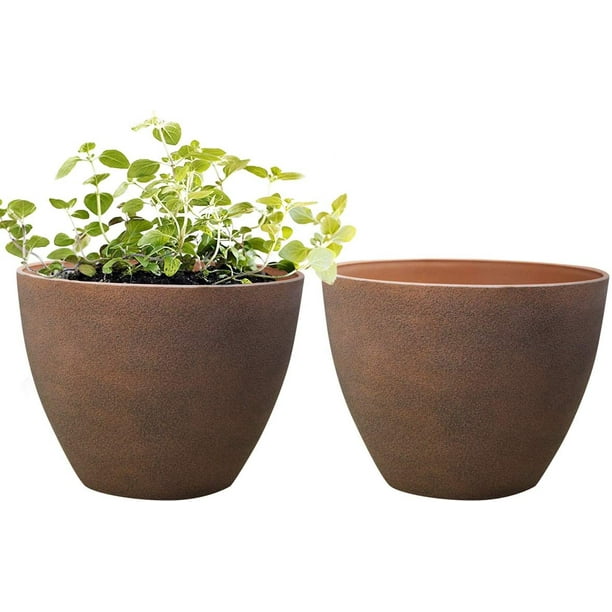 La Jolie Muse Flower Pots Outdoor Large Garden Planters With Drainage Holes Set Of 2 11 3 Terracotta Color Walmart Com Walmart Com