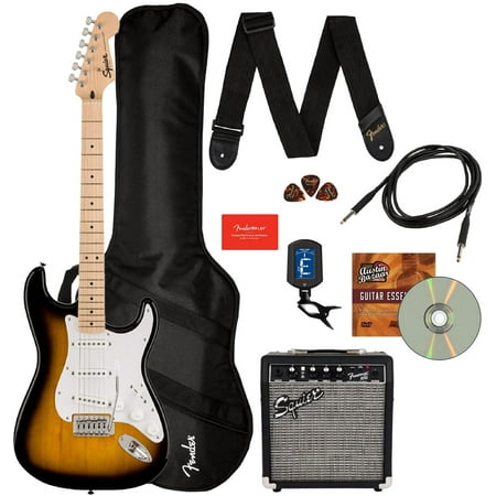 Fender Squier Sonic Strat Pack - 2-Color Sunburst Bundle with Frontman 10G Amp, Gig Bag, Tuner, Strap, Cable, Picks, Fender Play, and Austin Bazaar Guitar DVD