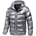 thumbnail image 3 of Men's Shiny Winter Puffer Jacket Water-Resistant Metallic Puffy Down Coat Thermal Hooded Insulated Thicken Outwear, 3 of 5