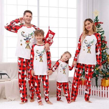 

Dezsed Christmas Moose Pattern Family Matching Pajamas Set 2022 New Adults Kids Sleepwear Casual Soft Pyjamas Thick Homewear Xmas Look