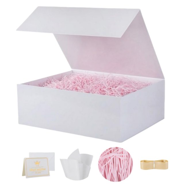 Caja de regalo grande de lujo Ouering de 34 x 30 x 12 cm con juego de cintas