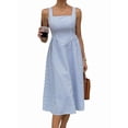 thumbnail image 2 of Women'S Maxi Striped Dress Summer Sleeveless Square Neck Smocked A Line Flowy Spring Vacation Sundress Blue L, 2 of 10