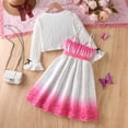 thumbnail image 5 of XAOFW Girl's Outfit Sets Long Sleeve Solid Color Knit Cardigan And Sleeveless Butterfly Print Gradient Dress Kids Two Piece Outfits Casual Daily Wear Soft Breathable Children Clothes Sets, 5 of 8