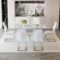 thumbnail image 2 of NYEESS 63 inch White Marble Dining Table Set with 6 White PU Chairs, Modern Rectangular Dining Room Furniture, 2 of 9