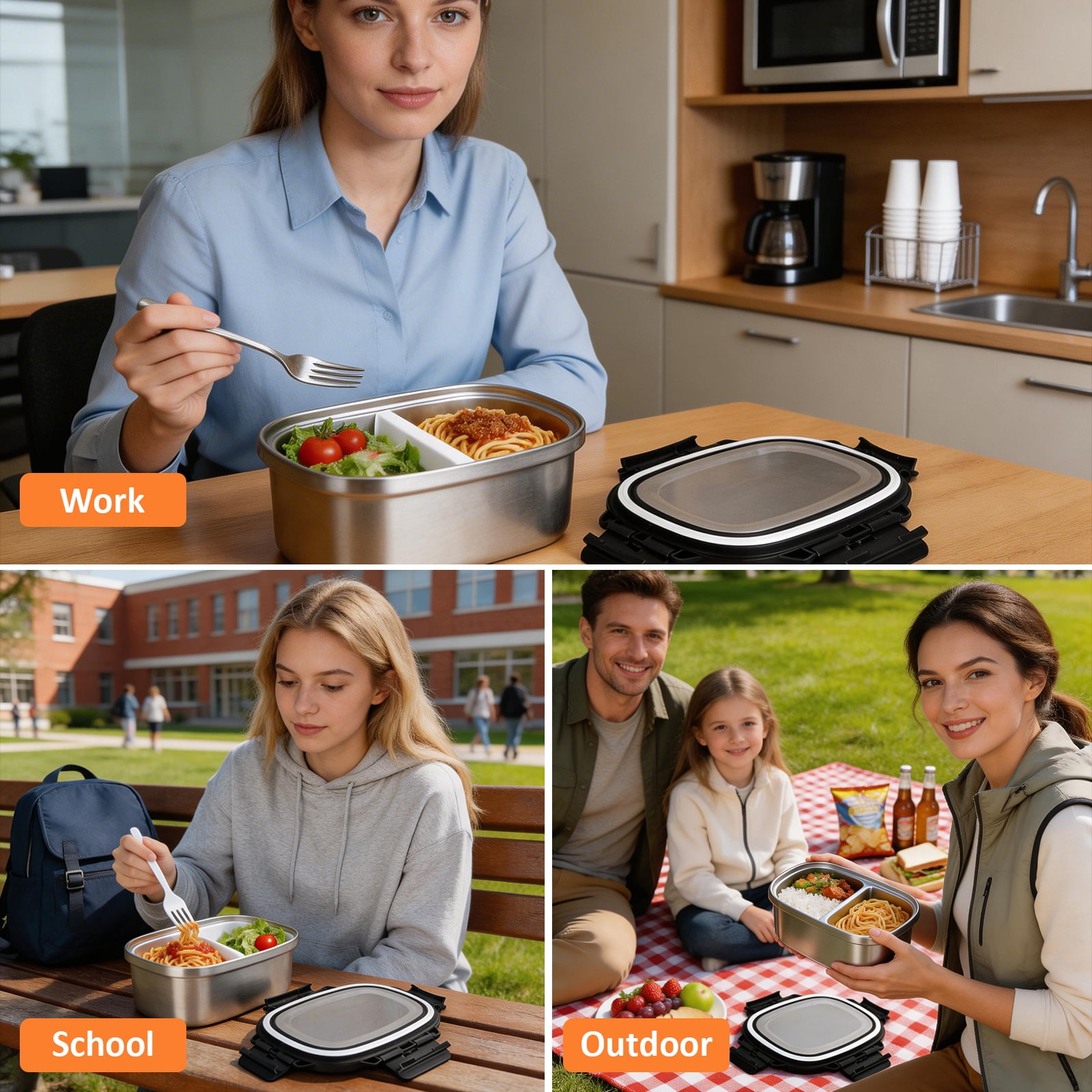 Koomade 33oz Rectangle Food Container With Lunch Box Bag Stainless Steel Double Vacuum Insulated Silver