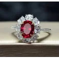 thumbnail image 4 of 3Ct Oval Cut Simulated Red Ruby Flower Women's Cocktail Wedding Ring 14K White Gold Plated, 4 of 5