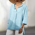 thumbnail image 5 of DDAPJ pyju Cotton Linen Button Shirts for Women,3/4 Sleeve Lapel Shirt High Low Blouse Draped Casual Tunic Loose Comfy Longshirt Solid Color Summer Vation Tops, 5 of 6