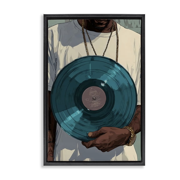 Stupell Industries Art Deco Musician & Blue Music Record Black Floating Frame Canvas Art, 17 x 25, by Franklyn Gregory