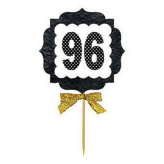 96th Birthday / Anniversary Gold Ribbon Hand Crafted Novelty Cupcake Decoration Toppers / Picks -12ct