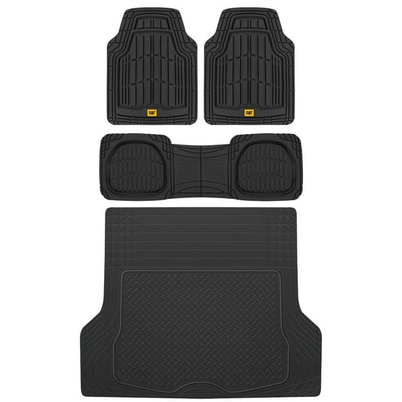 BDK Cat® CAMT-1003 (3-Piece) Deep Dish Rubber Car Floor Mats with Trunk Cargo Liner, Heavy Duty All Weather Trim to Fit Front & Rear Combo Set for Car Sedan SUV Van