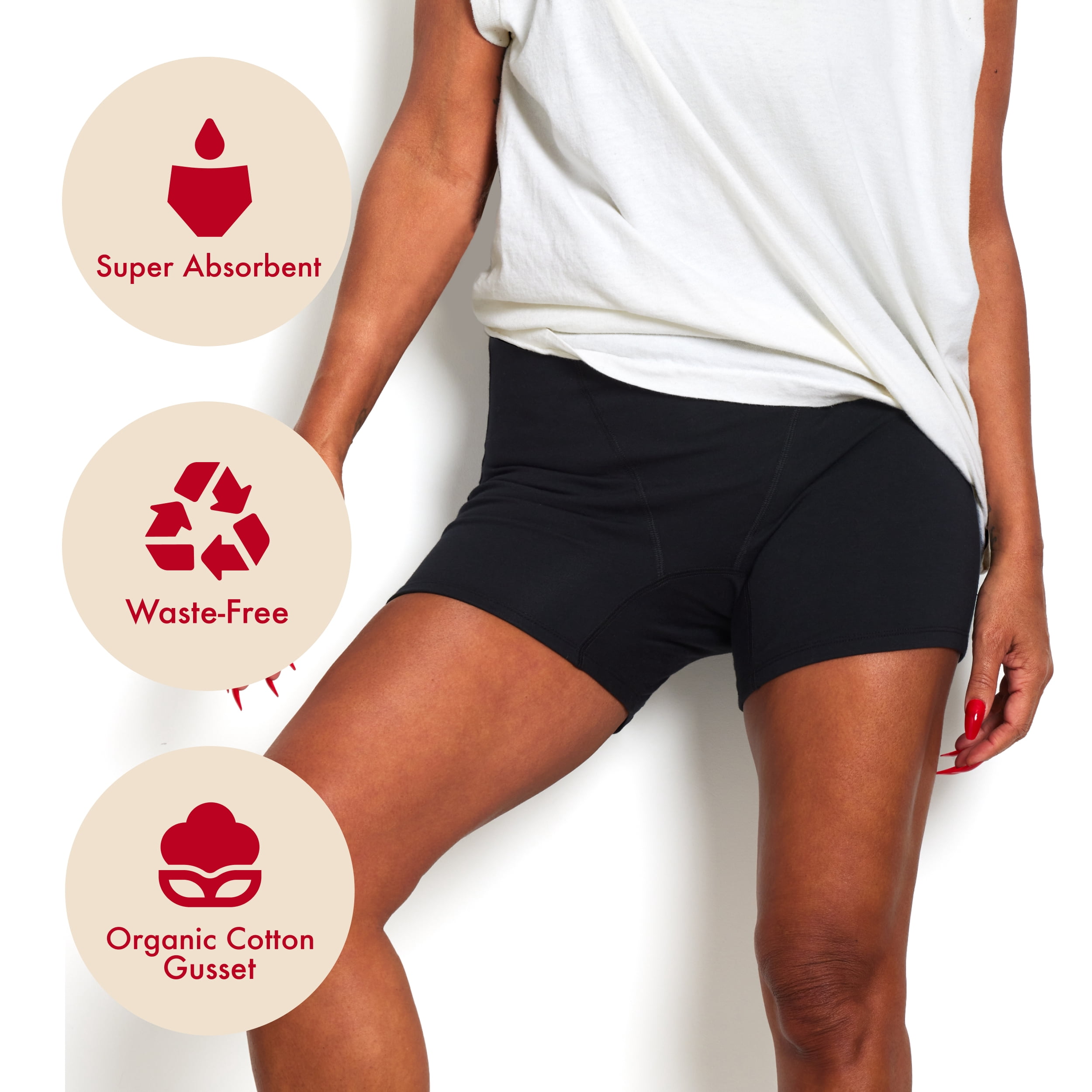 The Period Company. Organic Cotton Boxe,r Period Underwear for Heavy Flows, Black