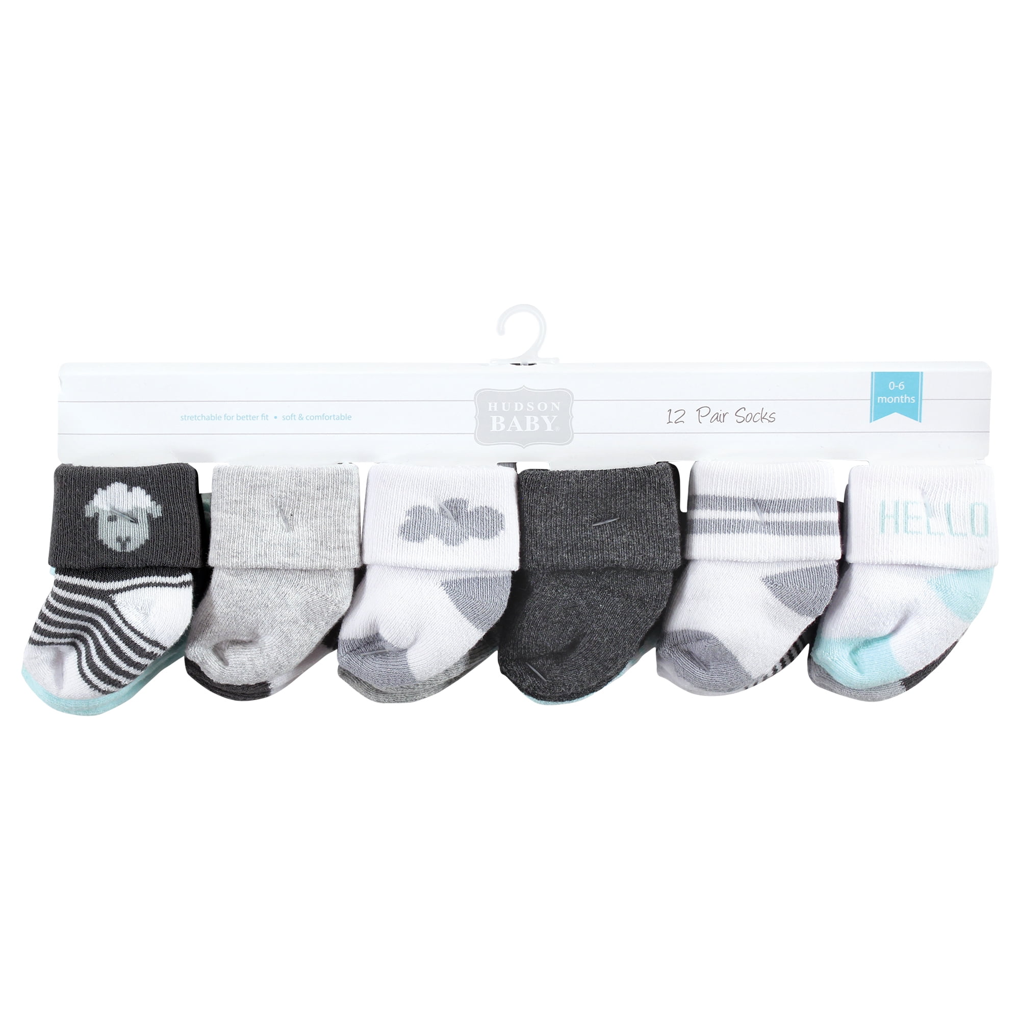 Hudson Baby Cotton Rich Baby Terry Socks 24-Pack, Sheep, 0-6