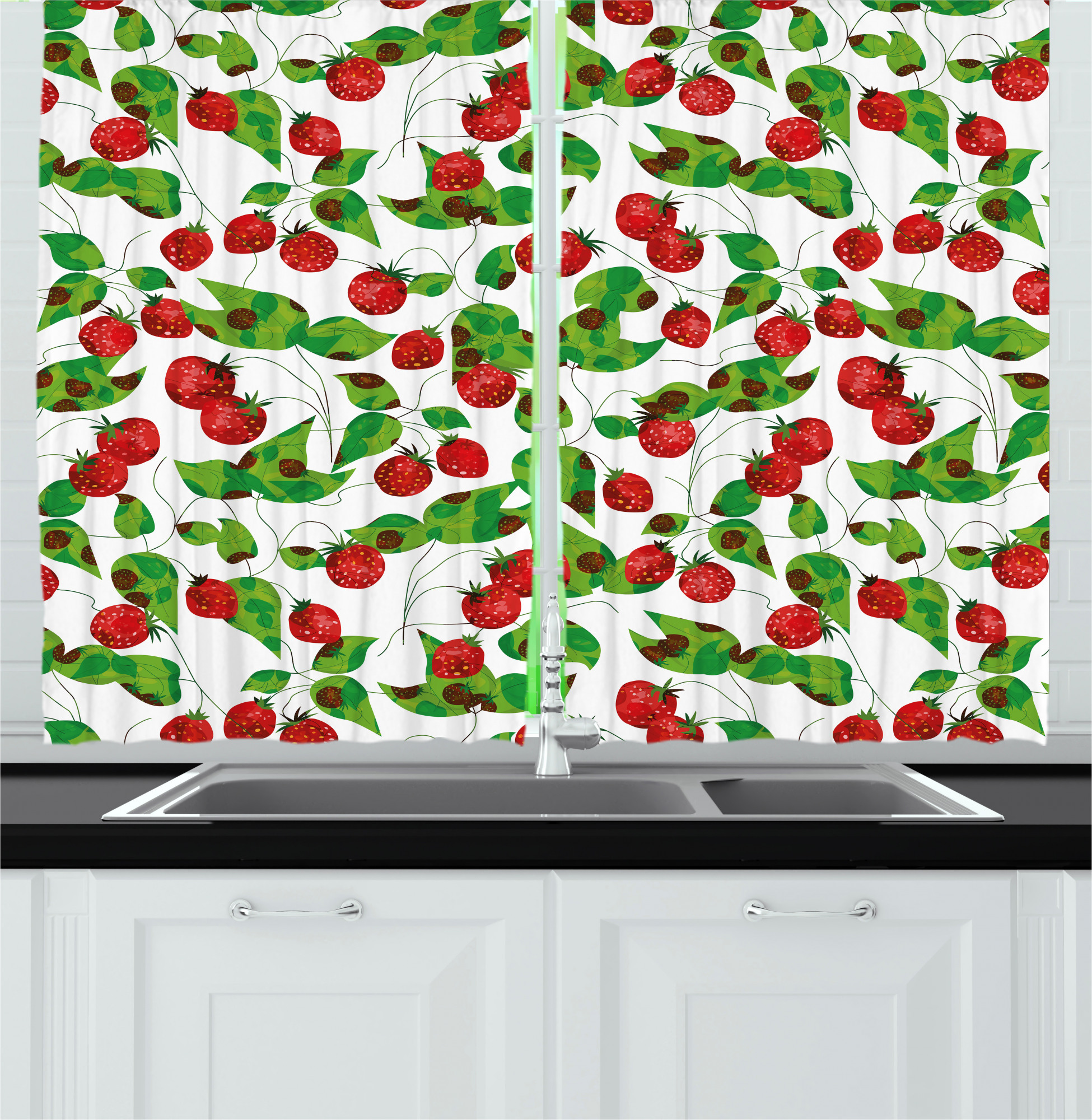 Fruits Kitchen Curtains, Summer Vibes with Strawberry Branch Garden