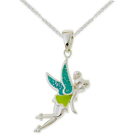 Disney Tinker Bell Sterling Silver Enamel Pendant, 18"