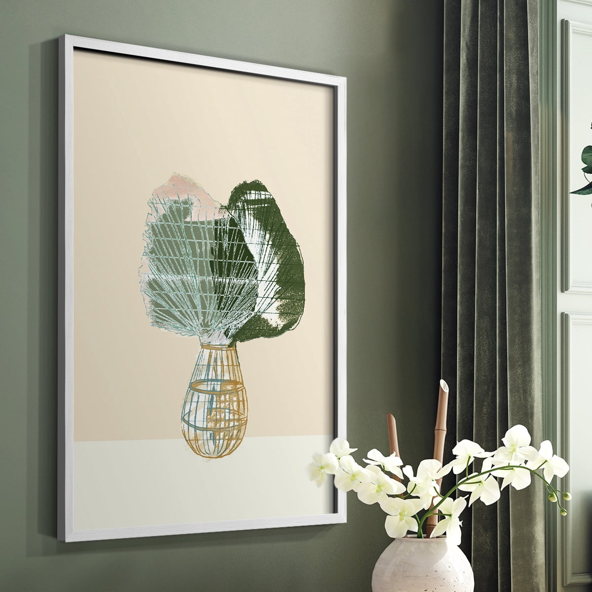 Woven Tropical Leaf II Framed Print - Solid Wood in Single Picture Frame Solid Wood 2 Framed Print