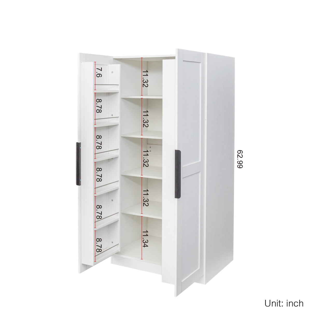 GZXS Freestanding White Kitchen Pantry Cabinet with Door Racks, and Back Cable Management, 5-Tier Wooden Storage Cupboard, 31.5"L x 21.65"W x 62.99"H