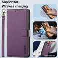 thumbnail image 2 of ELEHOLD for iPhone 15 Case, Premium PU Leather Detachable Folio Cover RFID Blocking Card Slots Holder Magnetic Kickstand Full Protective Case with Wrist Strap for iPhone 15,Purple, 2 of 10