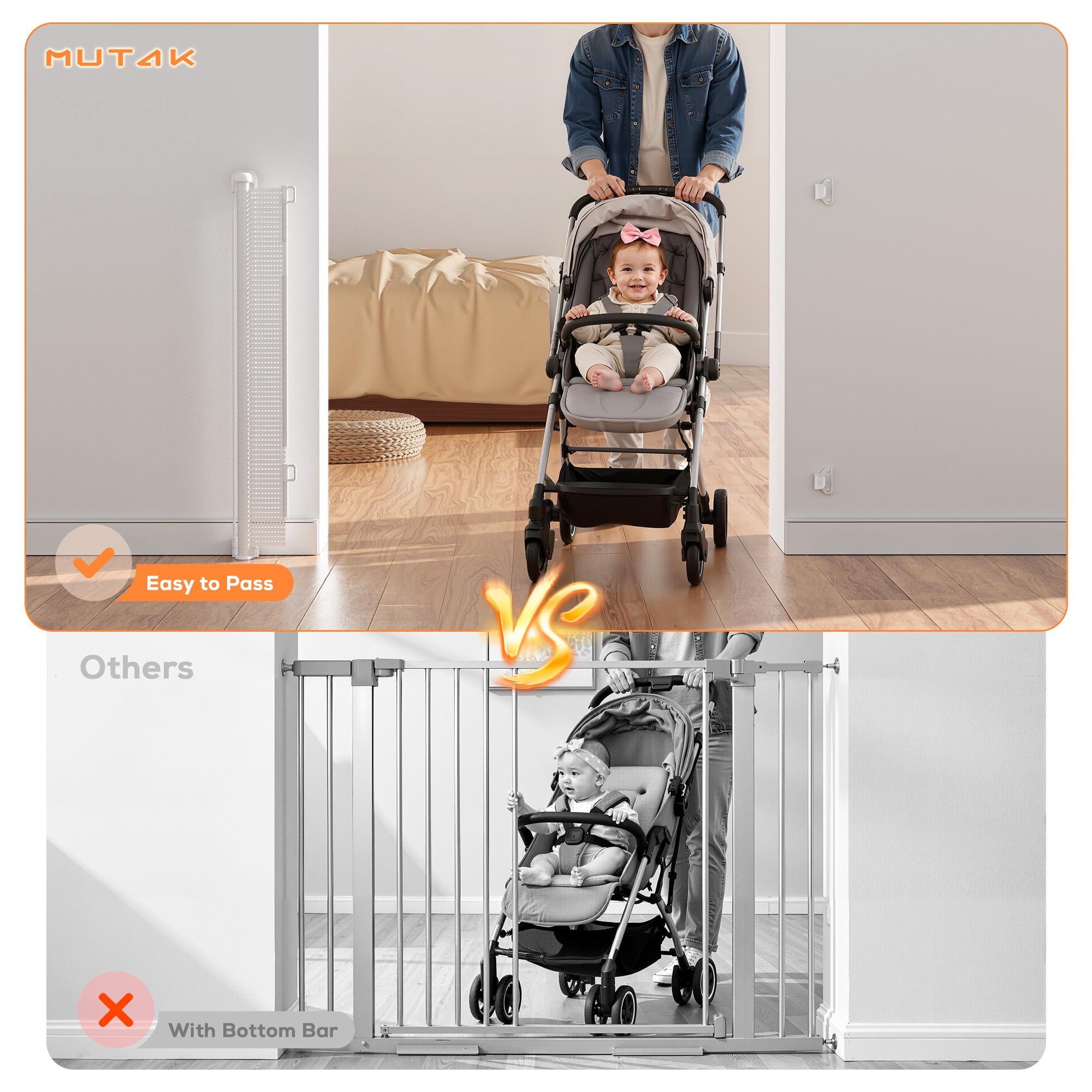 TULILLO Retractable Baby Gate 200" Extra Wide, 42in Tall, Double Lock, Retractable Dog Gate for Doorways Stairs Hallways Indoor and Outdoor, White