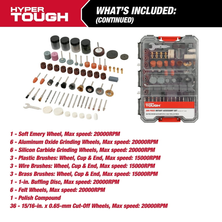 Hyper Tough Rotary Accessory Kit 200 Pieces in Click Fit Case for